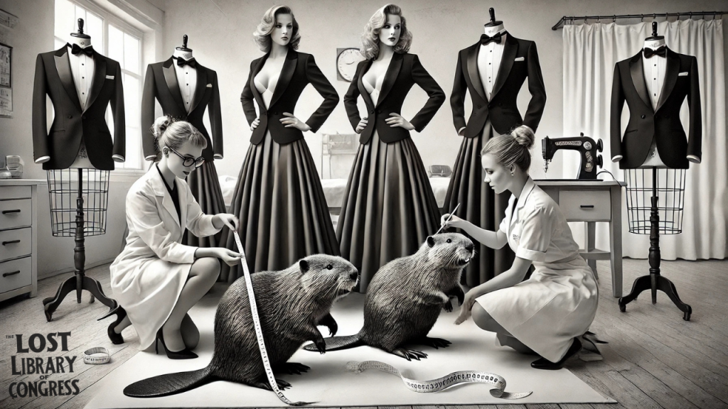 Weaponized Rodentia Program tactical beavers being measured for custom tactical tuxedoes