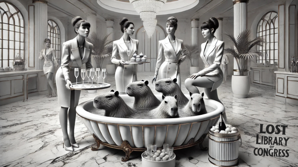Weaponized Rodentia Program deep sea diver capybaras train in baths of champagne in the Champagne Bathhouse