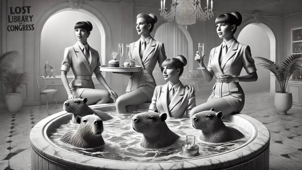 Weaponized Rodentia Program rugged training of our tough capybaras at the Champagne Bathhouse